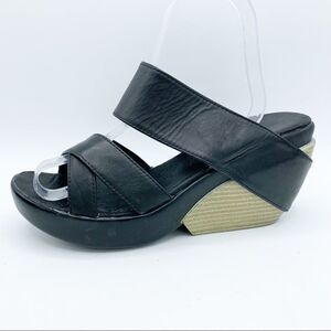 Anthro Antelope Wide Band Black‎ Leather Wedge Clogs 38/8